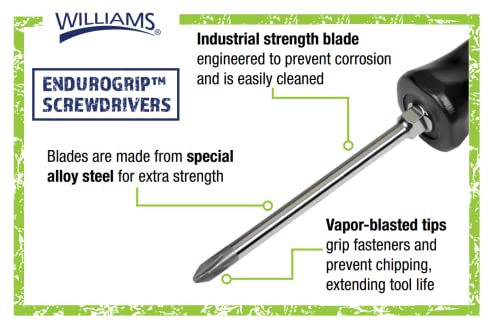 Williams 8-Piece Endurogrip Multi-Size Screwdriver Set, Keystone Slots Hex Bolster & Phillips, Comfort Grip Prevents Slippage, Extra Strength Steel Chrome Blades