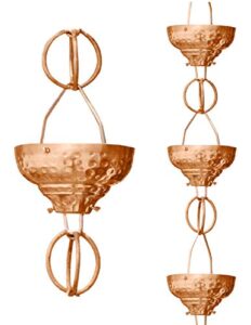 monarch rain chains 29027 pure copper eastern hammered cup rain chain, 8-1/2 feet length replacement downspout for gutters