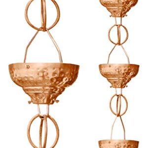 Monarch Rain Chains 29027 Pure Copper Eastern Hammered Cup Rain Chain, 8-1/2 Feet Length Replacement Downspout for Gutters