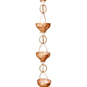 Monarch Rain Chains 29027 Pure Copper Eastern Hammered Cup Rain Chain, 8-1/2 Feet Length Replacement Downspout for Gutters