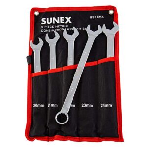 sunex tools 9918ma metric v-groove combination wrench set, 20mm - 24mm, fully polished, 5-piece (includes roll-case)