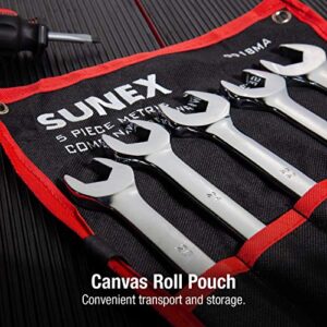 Sunex Tools 9918MA Metric V-Groove Combination Wrench Set, 20mm - 24mm, Fully Polished, 5-Piece (Includes Roll-Case)