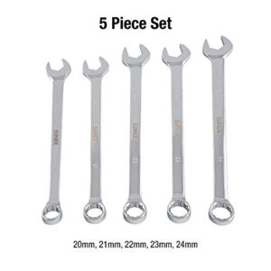 Sunex Tools 9918MA Metric V-Groove Combination Wrench Set, 20mm - 24mm, Fully Polished, 5-Piece (Includes Roll-Case)