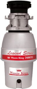 waste king l-2600tc activation 1/2 hp garbage disposal with safer controlled griding power cord included, 15.56, silver/red