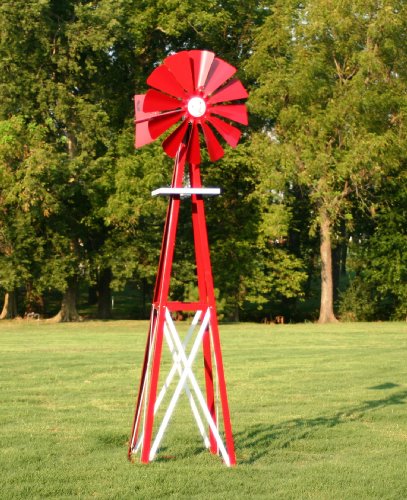 Outdoor Water Solutions 9-Foot Red and White Powder Coated Backyard Windmill