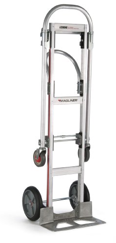 Magline GMK81UAB Aluminum Gemini Sr Convertible Hand Truck, U Loop Handle, Cushion Wheels, 500lbs Capacity, 61" Height, 55-3/4" Length x 21" Width