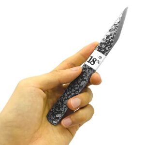 KAKURI Kiridashi Knife Right Hand 18mm, Professional Razor Sharp Hand Forged Japanese Carbon Steel Blade Hammered Pattern for Woodworking, Marking, Wood Carving, Whittling, Made in JAPAN