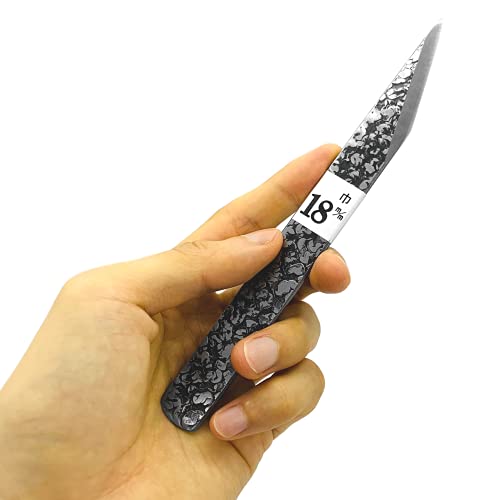 KAKURI Kiridashi Knife Right Hand 18mm, Professional Razor Sharp Hand Forged Japanese Carbon Steel Blade Hammered Pattern for Woodworking, Marking, Wood Carving, Whittling, Made in JAPAN