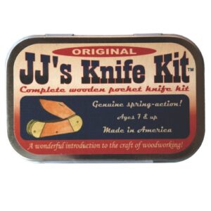 jj’s knife kit original wooden pocket knife making kit | perfect beginner knife making kit to teach knife safety | canoe style toy knife | ages seven and up | made in the usa