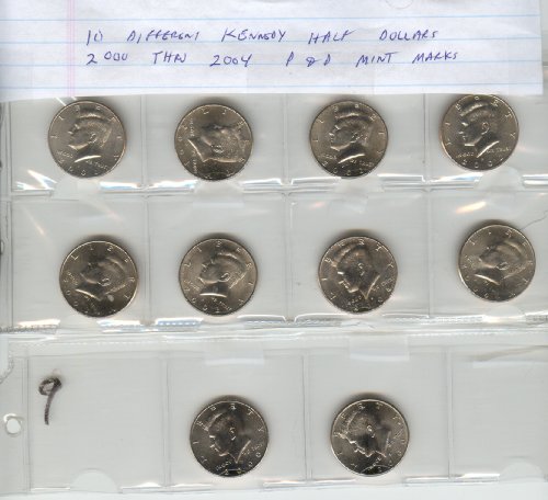 KENNEDY HALF DOLLARS- 5 YEARS, 1995, 1996, 1997, 1998, 1999 5 D MINTS AND 5 P MINTS 10 DIFFERENT COINS- NO DUPLICATES-