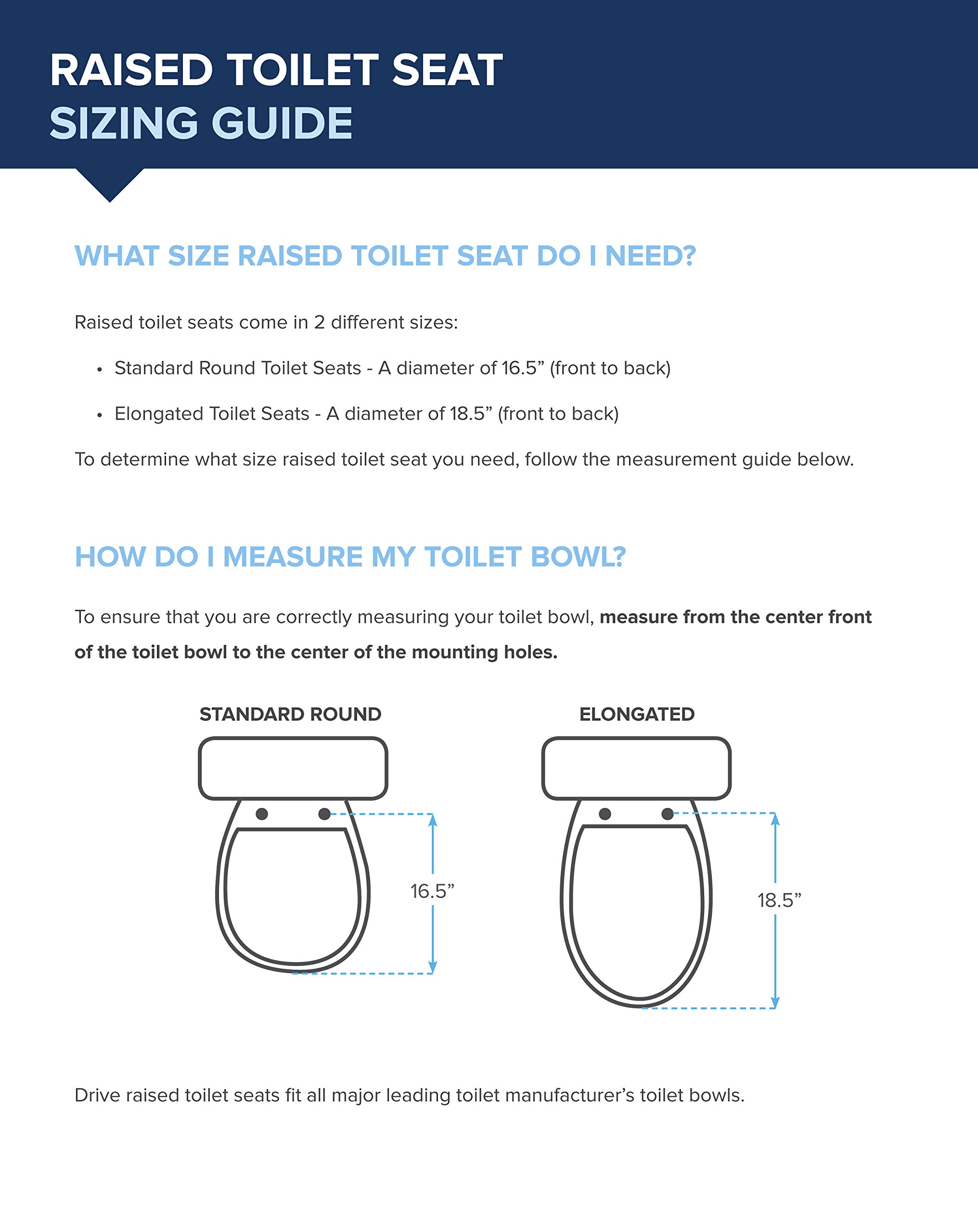 Drive Medical 12066 Premium Raised Toilet Seat, Standard Seat, White