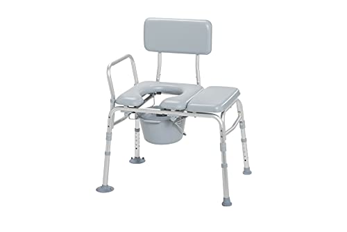 Drive Medical 12005KDC-1 Transfer Bench Commode Chair for Toilet with Padded Seat, Gray