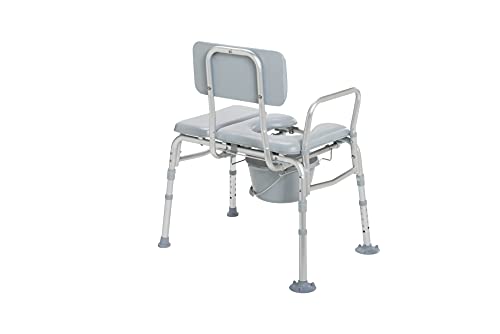 Drive Medical 12005KDC-1 Transfer Bench Commode Chair for Toilet with Padded Seat, Gray