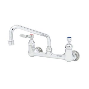 t&s brass b-2414 double pantry faucet, wall mount, 8" centers, 8" swing nozzle, eternas with lever handles