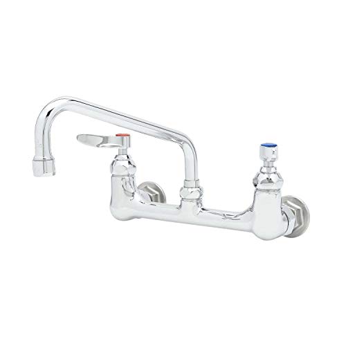 T&S Brass B-2414 Double Pantry Faucet, Wall Mount, 8" Centers, 8" Swing Nozzle, Eternas with Lever Handles