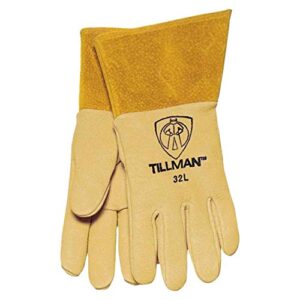 john tillman large 14 14" gold and russet heavy duty top grain pigskin unlined mig welders gloves with 4" cuff and kevlar thread locking stitch (carded) (32l)