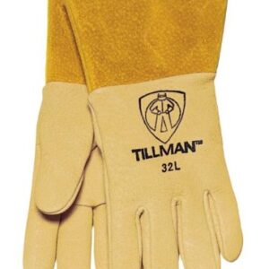 John Tillman Large 14 14" Gold and Russet Heavy Duty Top Grain Pigskin Unlined MIG Welders Gloves with 4" Cuff and Kevlar Thread Locking Stitch (Carded) (32L)