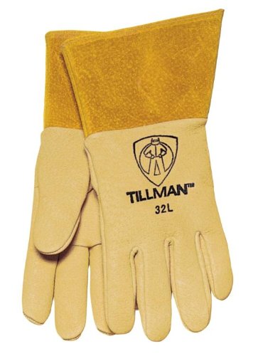 John Tillman Large 14 14" Gold and Russet Heavy Duty Top Grain Pigskin Unlined MIG Welders Gloves with 4" Cuff and Kevlar Thread Locking Stitch (Carded) (32L)