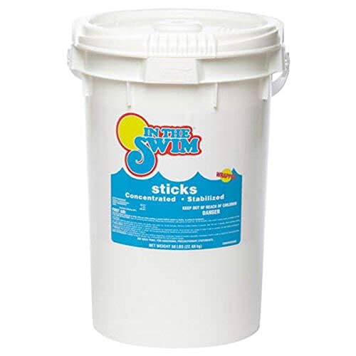 In The Swim 4 Inch Stabilized Chlorine Sticks for Sanitizing Swimming Pools - 50 Pounds - Individually Wrapped, Slow Dissolving - 90% Available Chlorine - Trichlor