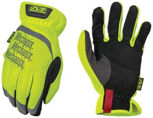 mechanix wear: hi-viz fastfit work gloves with secure fit elastic cuff, reflective and high visibility, touchscreen capable, safety gloves for men, multi-purpose use (fluorescent yellow, medium)