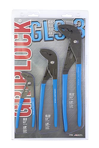 Channellock GLS-3 Tongue and Groove Plier Set, Dipped, 3Pcs. Blue, 6.5", 9.5", 12.5"