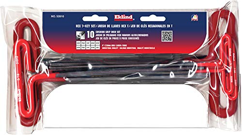 EKLIND 53910 Cushion Grip Hex T-Key allen wrench - 10pc set SAE Inch Sizes 3/32-3/8 9in series