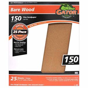 gator 9" x 11" bare wood sanding sheets, 150 grit, 25 pack