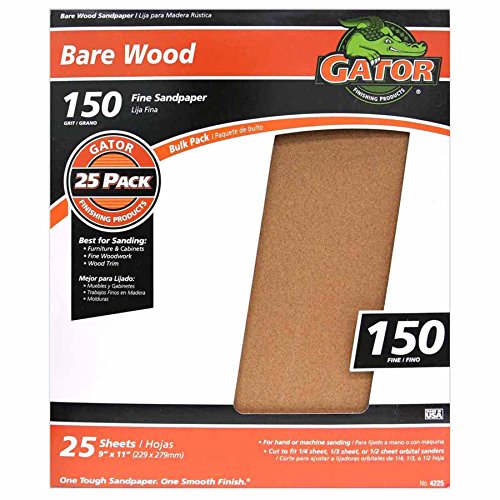 Gator 9" x 11" Bare Wood Sanding Sheets, 150 Grit, 25 Pack