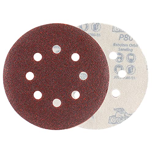 Gator 5" Random Orbit Hook & Loop Red Resin Aluminum Oxide Sanding Discs, 8-Hole, 80 Grit, 50 Pack