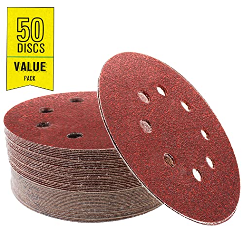 Gator 5" Random Orbit Hook & Loop Red Resin Aluminum Oxide Sanding Discs, 8-Hole, 80 Grit, 50 Pack