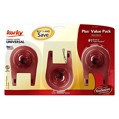 Korky Korky-2001TP 2001TP Universal Toilet Tank Flapper (3 Pack) -Easy to Install-Long Lasting All Rubber Seal-Made in USA, Red, 3 Count