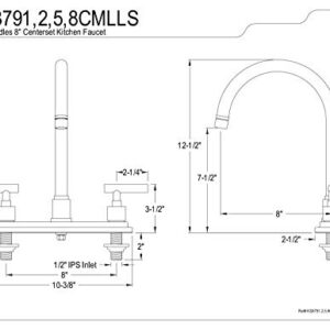 Kingston Brass KS8791CMLLS Manhattan 8" Centerset Kitchen Faucet, 8" Spout Reach, Polished Chrome