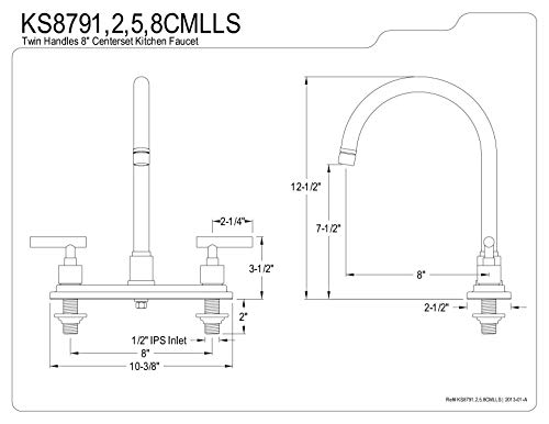 Kingston Brass KS8791CMLLS Manhattan 8" Centerset Kitchen Faucet, 8" Spout Reach, Polished Chrome