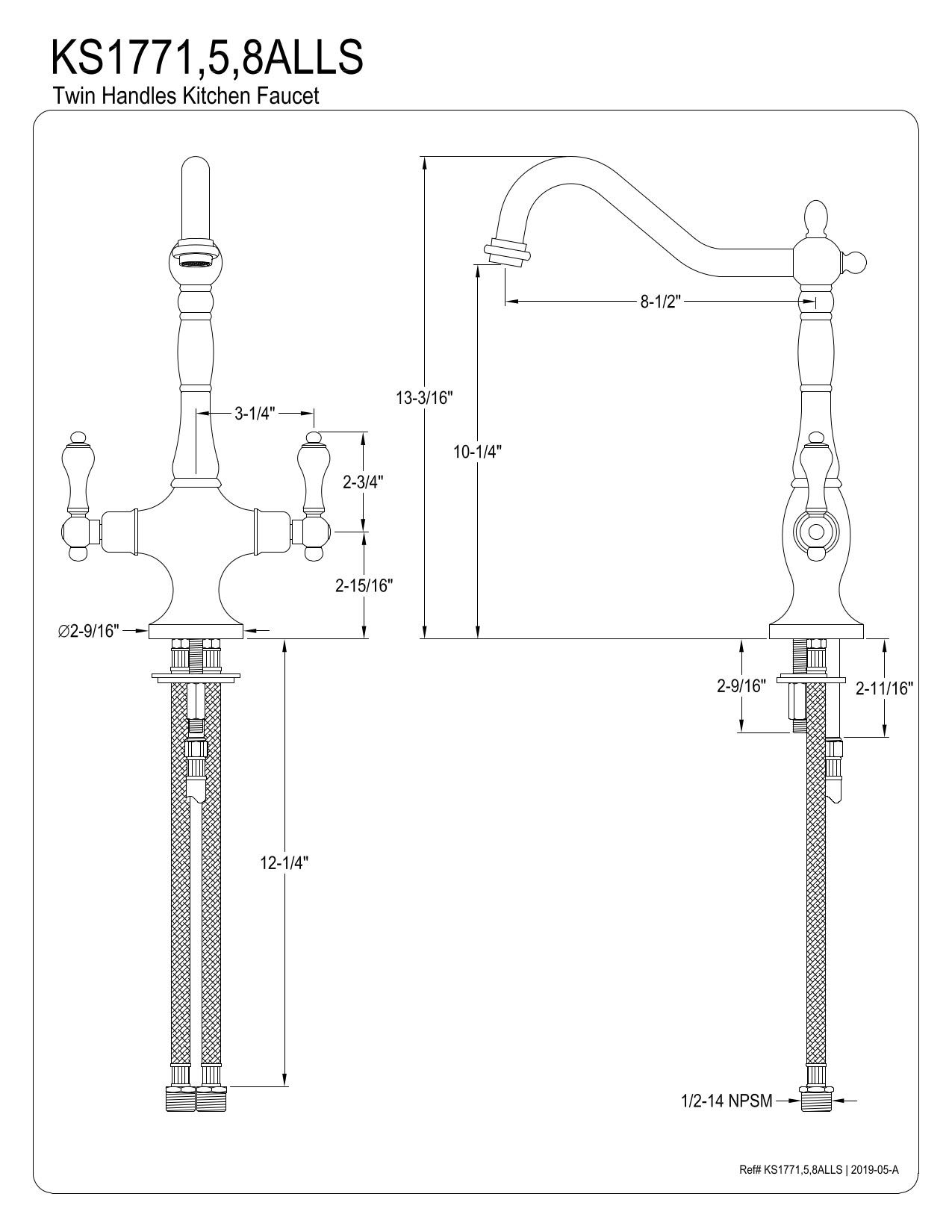 Kingston Brass KS1775ALLS Heritage Single Hole Two Handle Kitchen Faucet, Oil Rubbed Bronze , Oil-Rubbed Bronze, 13 x 8.25 x 2.5