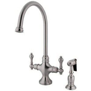 kingston brass ks1768albs vintage classic kitchen faucet with brass sprayer, 7-7/8-inch, satin nickel