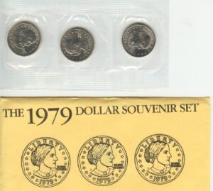 1979 susan b anthony dollars- set of 3- p,d,s mints