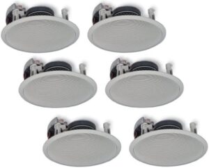 yamaha natural sound custom easy-to-install in-ceiling flush mount 2-way 150 watts speaker (set of 6) with 8" cone woofers & 1" swivel titanium dome tweeter
