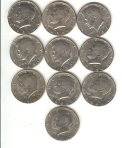 kennedy half dollars-set of 10 different dates and mint marks, 5 years ,1980 to 1984 -5 p and 5 d mints