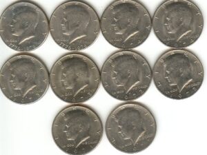 kennedy half dollars 1971 thru 1976 p & d mints 5 years 10 coins