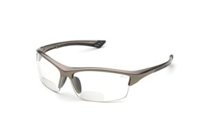 delta plus rx-350c 2.0 diopter bifocal safety glasses, metallic brown frame, clear lens