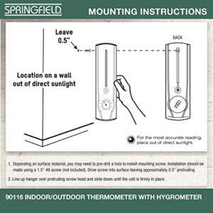 Springfield Vertical Thermometer and Hygrometer, Indoor Outdoor Thermometer, Wireless Humidity Meter for Patio, Garden, or Nursery areas (9.125-Inch)