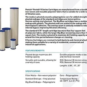 Pentair Pentek R30-20BB Big Blue Sediment Water Filter, Whole House Pleated Polyester Filter Cartridge, 20" x 4.5", 30 Micron, White