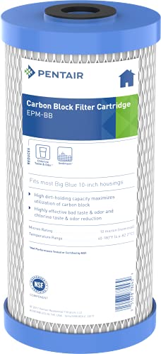 Pentair Pentek EPM-BB Big Blue Carbon Water Filter, 10-Inch, Whole House Modified Epsilon Carbon Block Replacement Cartridge with Bonded Powdered Activated Carbon (PAC) Filter, 10" x 4.5", 10 Micron