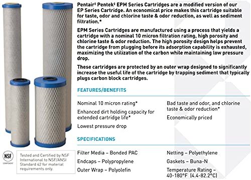 Pentair Pentek EPM-BB Big Blue Carbon Water Filter, 10-Inch, Whole House Modified Epsilon Carbon Block Replacement Cartridge with Bonded Powdered Activated Carbon (PAC) Filter, 10" x 4.5", 10 Micron