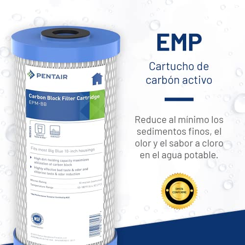 Pentair Pentek EPM-BB Big Blue Carbon Water Filter, 10-Inch, Whole House Modified Epsilon Carbon Block Replacement Cartridge with Bonded Powdered Activated Carbon (PAC) Filter, 10" x 4.5", 10 Micron