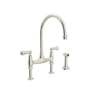 rohl u.4719l-pn-2 perrin and rowe bridge style kitchen faucet with sidespray, polished nickel