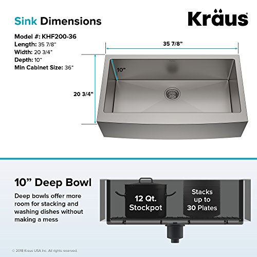 Kraus KHF200-36 Standart PRO Kitchen Stainless Steel Sink, 36 Inch Round Apron Single Bowl