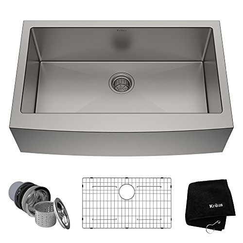 Kraus KHF200-33 Standart PRO Stainless Steel Sink 33 inch Farmhouse Apron Single Bowl 16 gauge