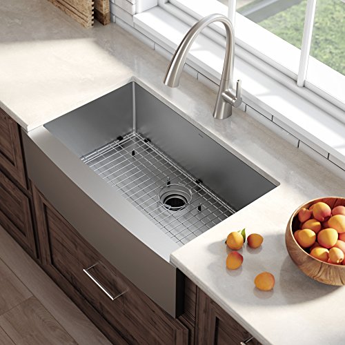 Kraus KHF200-33 Standart PRO Stainless Steel Sink 33 inch Farmhouse Apron Single Bowl 16 gauge