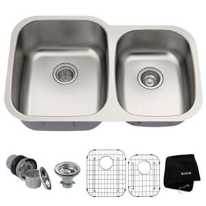 kraus kbu24 32 inch undermount 60/40 double bowl 16 gauge stainless steel kitchen sink
